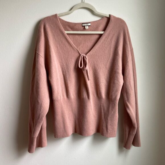 J. Crew Cashmere ribbed crewneck sweater (Sz XL) Muted Pink Bell Sleeve V-Neck - Picture 2 of 13